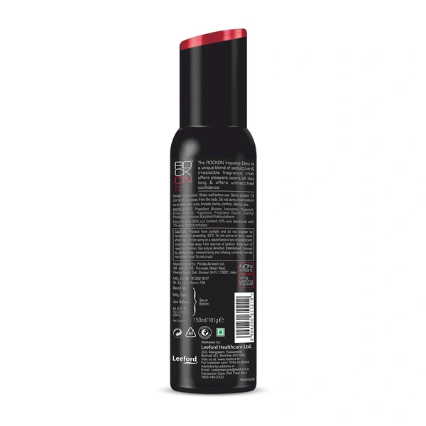 Rock On Impulse Deodorant Body Spray 150ml | Long-Lasting Fresh Fragrance | Unisex Deodorant for Men & Women | All-Day Odor Control & Confidence Boost