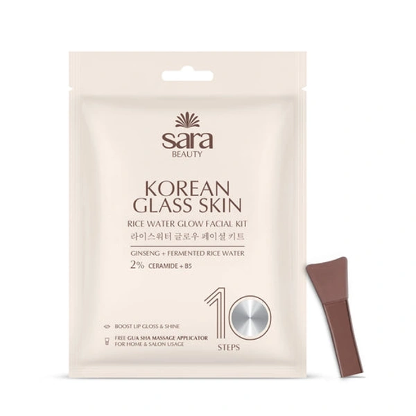 Sara Beuty Korean Glass Glow Facial Kit with Rice Extract & Ceramides | 10 Step Salon Facial Kit for Brightening, Hydration & Smooth Radiant Skin
