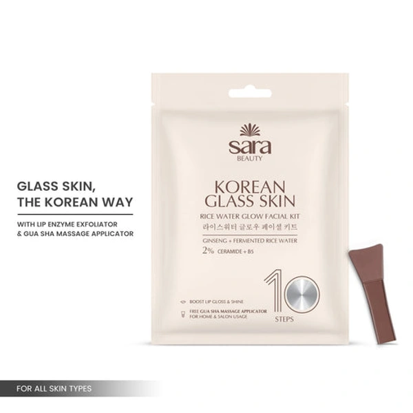 Sara Beuty Korean Glass Glow Facial Kit with Rice Extract & Ceramides | 10 Step Salon Facial Kit for Brightening, Hydration & Smooth Radiant Skin