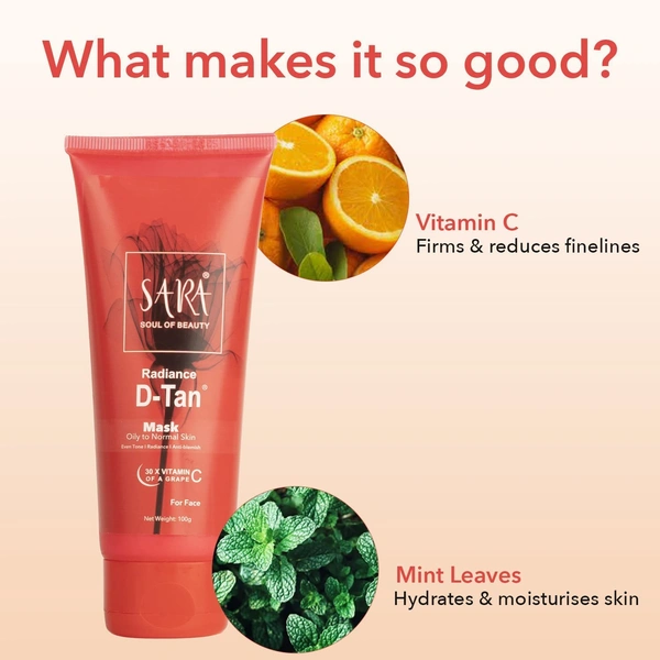 Sara SARA Radiance D-TAN' Mask | Effective Tan Removal Face Mask | Even Tone Skin | Anti-Blemish | Tan-Free Skin | 100g