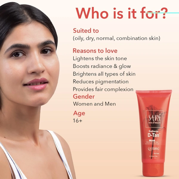 Sara SARA Radiance D-TAN' Mask | Effective Tan Removal Face Mask | Even Tone Skin | Anti-Blemish | Tan-Free Skin | 100g