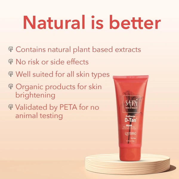 Sara SARA Radiance D-TAN' Mask | Effective Tan Removal Face Mask | Even Tone Skin | Anti-Blemish | Tan-Free Skin | 100g