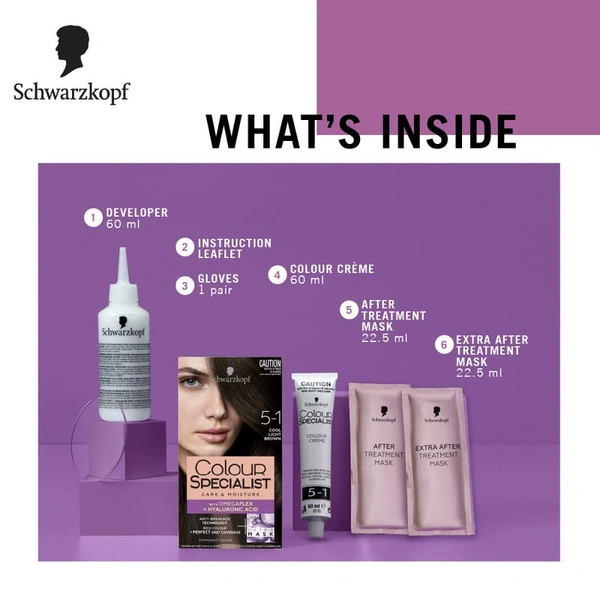 Schwarzkopf Colour Specialist 5.1 Cool Light Brown Permanent Hair Colour 100ml with Omegaplex & Hyaluronic Acid | Anti-Breakage Care | 100% Grey Coverage | Nourished Shine