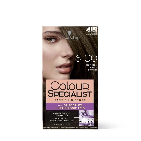 Schwarzkopf Colour Specialist 6.00 Natural Light Brown Permanent Hair Colour 100ml with Omegaplex & Hyaluronic Acid | Anti-Breakage | 100% Grey Coverage | Nourished Shine