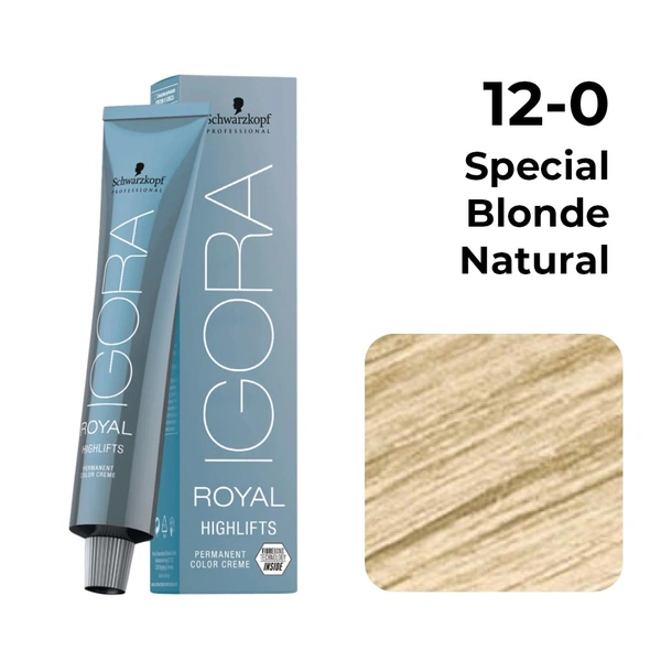 Schwarzkopf Igora Royal Highlifts 12-0 Special Blonde Natural Permanent Hair Color Tube 60ml for Cool Blonde Shades| High Lift Formula with Bond Protection