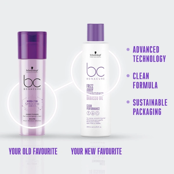 Schwarzkopf Professional Bonacure Frizz Away Fresh Conditioner with Babassu Oil | Frizz Control & Hydration | Smooth, Manageable Hair | Lightweight Formula | Frizz Free look | 200ml