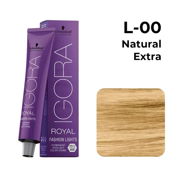 Schwarzkopf Professional Color Tube L-00 Netural ExtraIgora Royal Fashion Lights 60gm|  Permanent Highlight Color Creme | Natural Tone & Up to 5 Levels of Lift