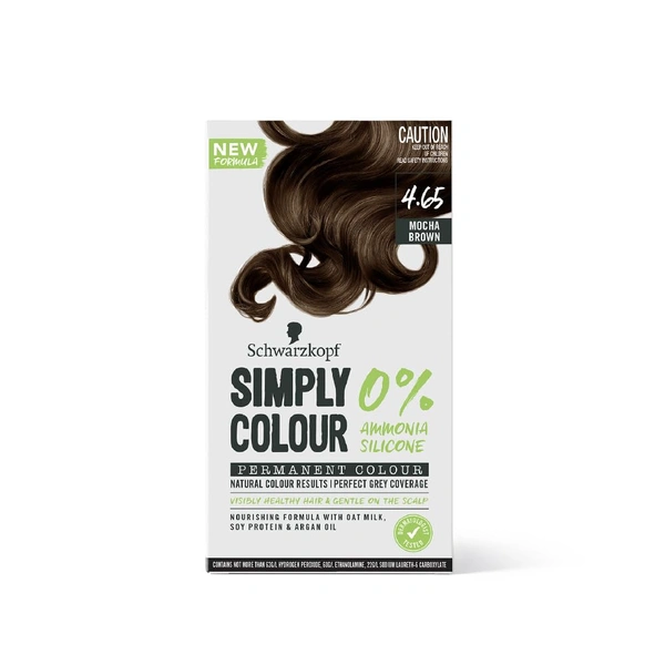 Schwarzkopf Simply Colour Mocha Brown 4.65 Hair Colour 142.5ml | 100% Grey Coverage | Ammonia & Silicone Free | With Soy Protein, Argan Oil & Oat Milk | Gentle Formula