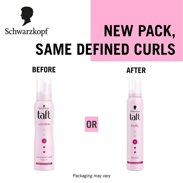 Schwarzkopf Taft Curl Hold 3 Hair Mousse | Medium Hold & Bounce | Frizz Control & Curl Definition | Lightweight & Non-Sticky | Silicone-Free | For Curly & Wavy Hair