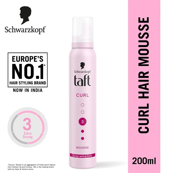 Schwarzkopf Taft Curl Hold 3 Hair Mousse | Medium Hold & Bounce | Frizz Control & Curl Definition | Lightweight & Non-Sticky | Silicone-Free | For Curly & Wavy Hair