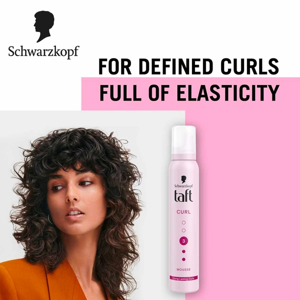 Schwarzkopf Taft Curl Hold 3 Hair Mousse | Medium Hold & Bounce | Frizz Control & Curl Definition | Lightweight & Non-Sticky | Silicone-Free | For Curly & Wavy Hair
