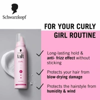 Schwarzkopf Taft Curl Hold 3 Hair Mousse | Medium Hold & Bounce | Frizz Control & Curl Definition | Lightweight & Non-Sticky | Silicone-Free | For Curly & Wavy Hair