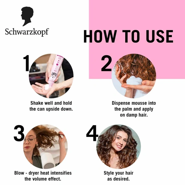 Schwarzkopf Taft Curl Hold 3 Hair Mousse | Medium Hold & Bounce | Frizz Control & Curl Definition | Lightweight & Non-Sticky | Silicone-Free | For Curly & Wavy Hair