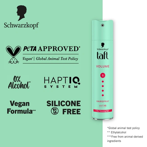 Schwarzkopf Taft Volume Hair Spray Hold Level 5 | Mega Strong Hold, Long-Lasting Volume, Lightweight & Non-Sticky Finish | Humidity Resistant | Vegan & Silicone-Free