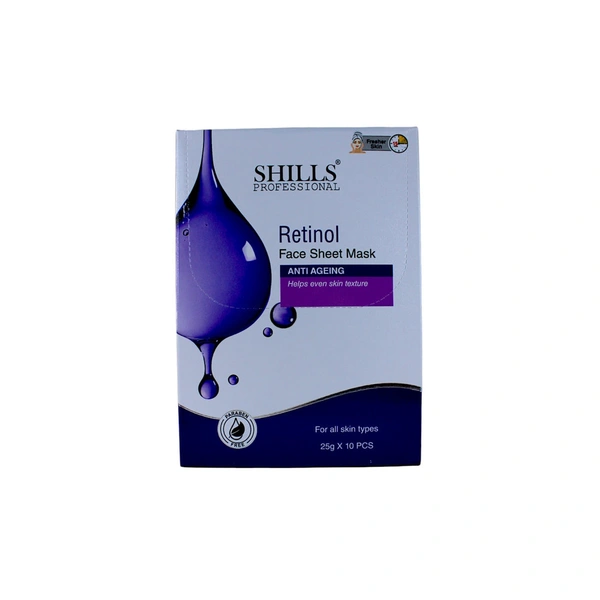 Shills Professional Face Sheet Mask Set with Retinol | Anti-Aging & Cleansing Care | Reduces Wrinkles & Fine Lines | Boosts Skin Renewal | Suitable for All Skin Types