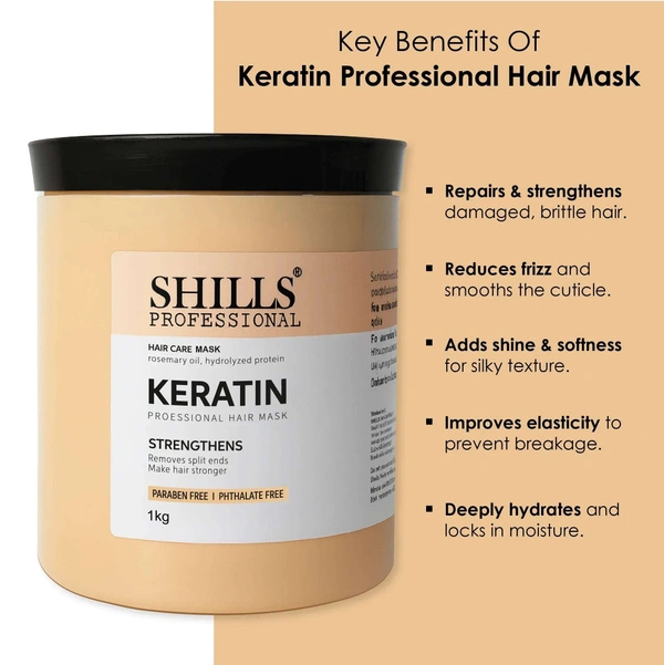 Shills Professional Keratin Hair Mask 500gm for Strengthens | Deep Conditioning for Frizz Control, Smooth & Silky Hair | Keratin Infused Hair Spa Treatment for Dry & Damaged Hair