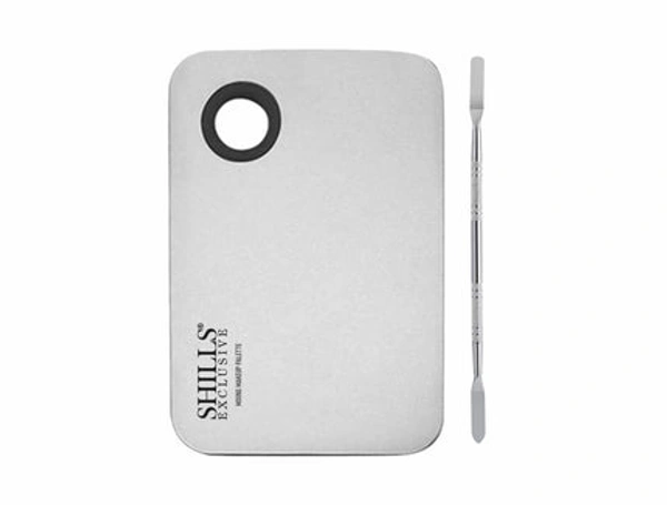 Shills Professional Stainless Steel Makeup Mixing & Blending Palette with Spatula | For Foundation, Lipstick, Concealer & Nail Art | Reusable, Easy to Clean