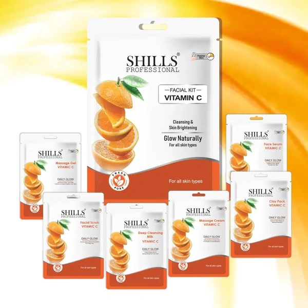 Shills Professional SHILLS PROFESSIONAL Vitamin C Facial Kit | Complete Facial Care for Cleansing & Skin Brightening | Vitamin C Glow Facial for All Skin Types | Instant Radiance & Hydration at Home