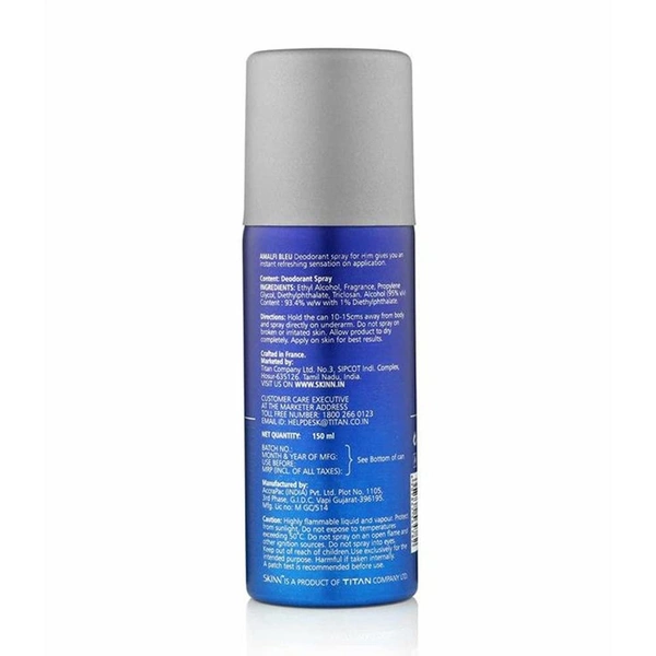 Skinn by Titan Amalfi Bleu Deodorant Spray for men 150ml|Fresh, Citrusy & Aquatic Fragrance| Long-Lasting Freshness & Odor Protection