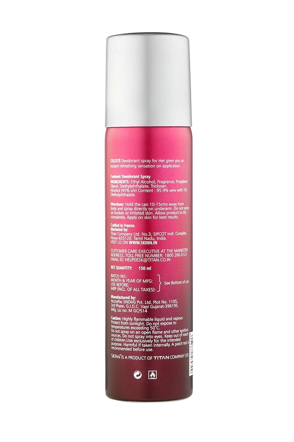 Skinn by Titan Celeste Deodorant Spray for Women 150ml | Elegant Sandalwood & Patchouli Scen | Long-Lasting Freshness & Sophisticated Fragrance