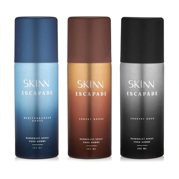 Skinn by Titan Deo Escapade - Forest Rouge, Country Road & Mediterranean 3 set Premium  Deodorant for man 150ml each | Long-Lasting Fragrance | Gentle for skin | Masculine Fragrance