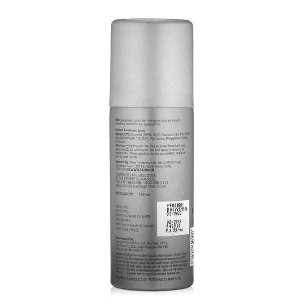 Skinn by Titan Premium Fresh Deodorant Spray for Men (Amalfi Bleu, Stelle, Raw Set of 3, 150 ml Each) | Long-Lasting Freshness & Premium Fragrance for All-Day Confidence