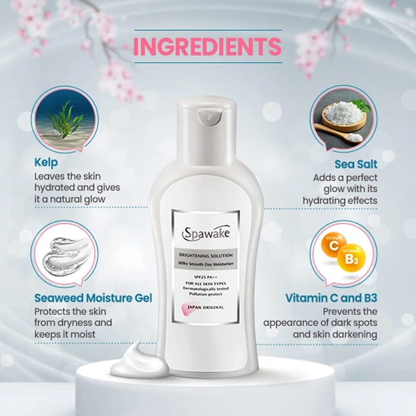 Spawake Brightening Solution Milky Smooth Day Moisturiser 40ml | with SPF 25/Pa++ | Smooth & Hydrating Skin | Prevent Dullness & Dark Spots | Pollution Protection | For All Skin Types