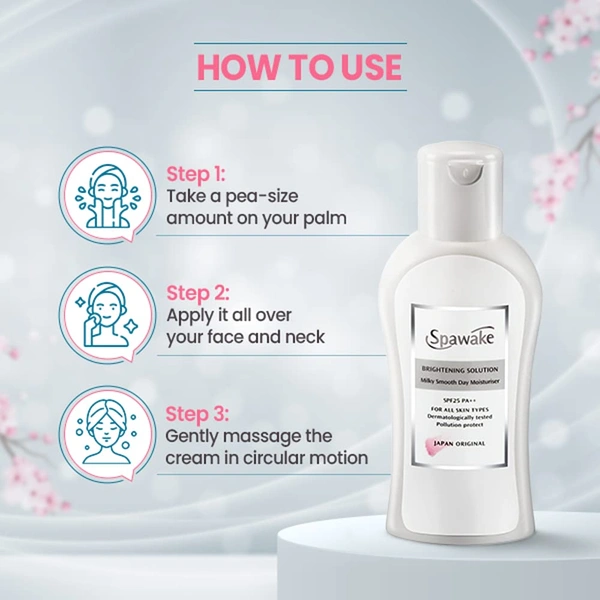 Spawake Brightening Solution Milky Smooth Day Moisturiser 40ml | with SPF 25/Pa++ | Smooth & Hydrating Skin | Prevent Dullness & Dark Spots | Pollution Protection | For All Skin Types
