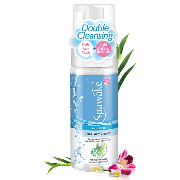 Spawake Moisturising 2-in-1 Foam Cleanser 150ml | Enriched with Sea Mineral | cleanser for Soft Skin | Sulphate & Silicon Free | Hydrating wash for all skin types