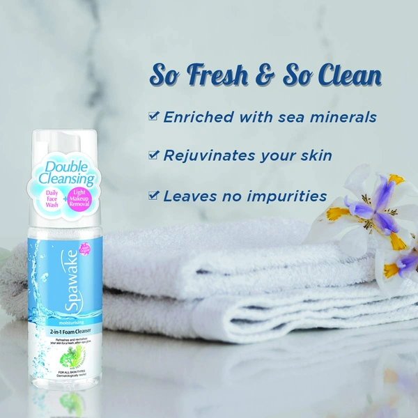 Spawake Moisturising 2-in-1 Foam Cleanser 150ml | Enriched with Sea Mineral | cleanser for Soft Skin | Sulphate & Silicon Free | Hydrating wash for all skin types