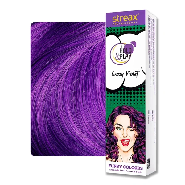 Streax Hold & Play Funky Colours - Crazy Violet | Vibrant Semi-Permanent Hair Color for Women