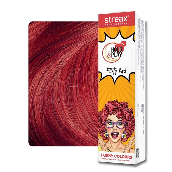 Streax Hold & Play Funky Colours - Flirty Red | Vibrant Semi-Permanent Hair Color for Women