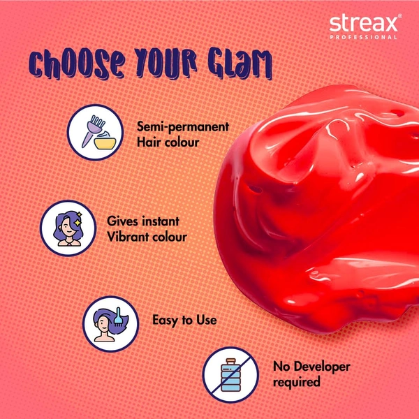 Streax Hold & Play Funky Colours - Flirty Red | Vibrant Semi-Permanent Hair Color for Women