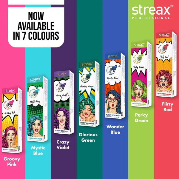 Streax Hold & Play Funky Colours - Wonder Blue | Vibrant Semi-Permanent Hair Color for Women 100gm