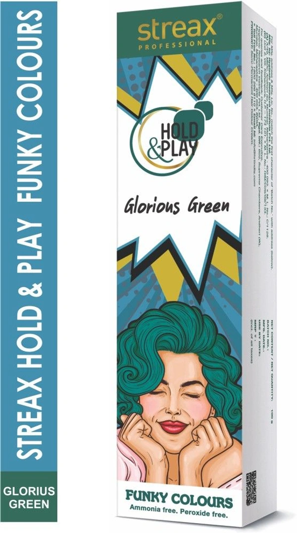 Streax Hold & Play Funky Colours - Glorious Green | Vibrant Semi-Permanent Hair Color for Women
