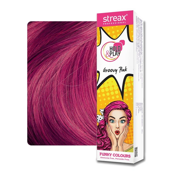 Streax Hold & Play Funky Colours - Groovy Pink | Vibrant Semi-Permanent Hair Color for Women