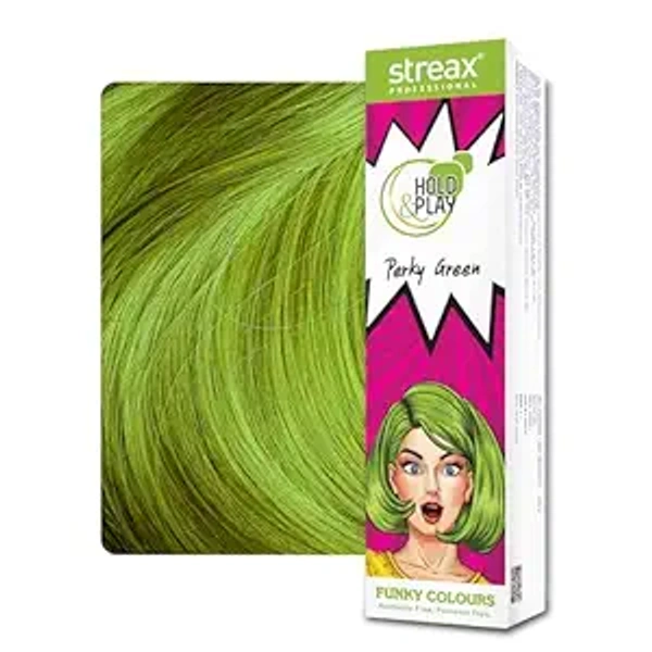 Streax Hold & Play Funky Colours - Perky Green | Vibrant Semi-Permanent Hair Color for Women