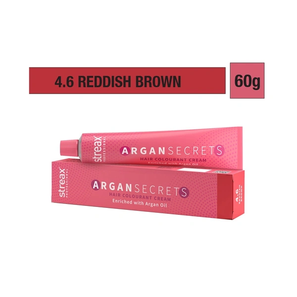 Streax Color Tube Argan Secrates   4.6 Reddish Brown, 60g | Ammonia-Free & Long-Lasting | Enriched with Argan & Walnut Oil for Vibrant Hair Color |  Soft & Smooth Hair | Full Grey Coverage