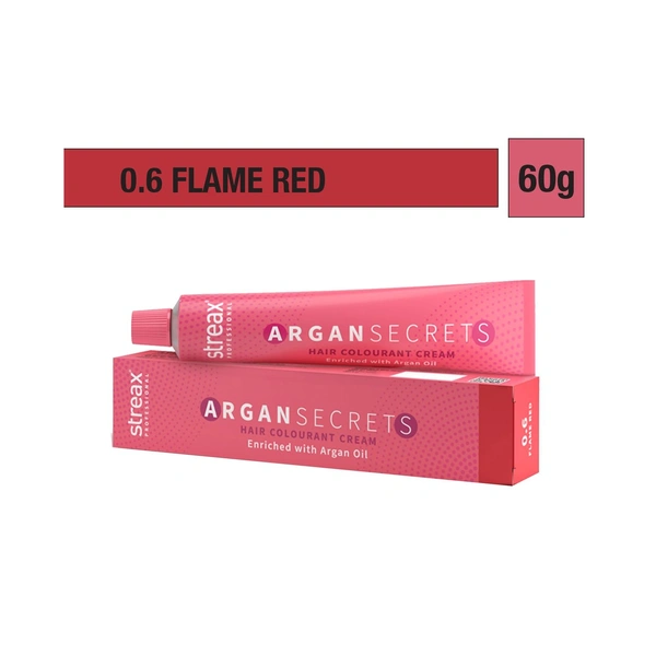 Streax Color Tube Argan Secrates   0.6 Flame Red, 60g | Ammonia-Free & Long-Lasting | Enriched with Argan & Walnut Oil for Vibrant Hair Color |  Soft & Smooth Hair | Full Grey Coverage.60g