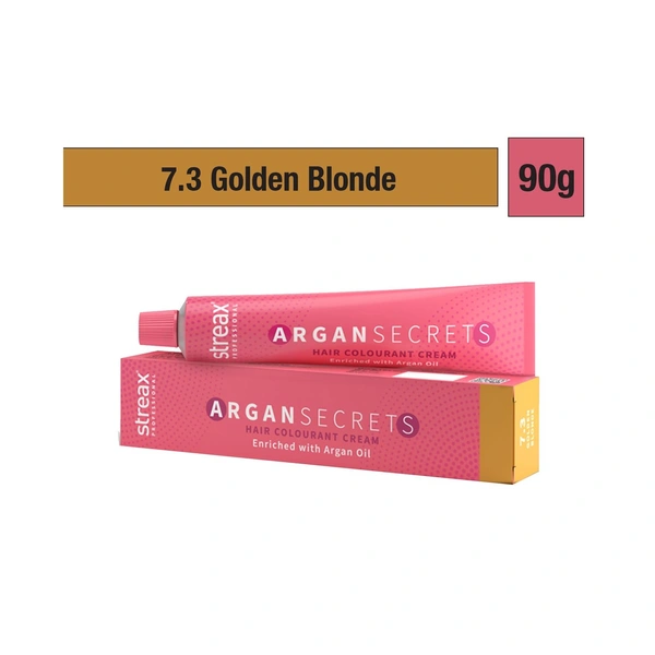 Streax Color Tube Argan Secrates   7.3 Golden Blonde, 60g | Ammonia-Free & Long-Lasting | Enriched with Argan & Walnut Oil for Vibrant Hair Color |  Soft & Smooth Hair | Full Grey Coverage