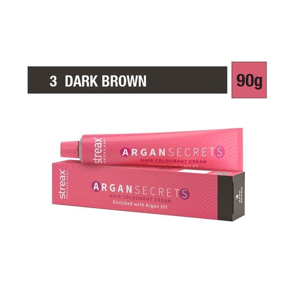 Streax Professional Hair Colorant Cream - 3 Dark Brown, With Argan Secrets for Hydrates & Nourishes hair 60g