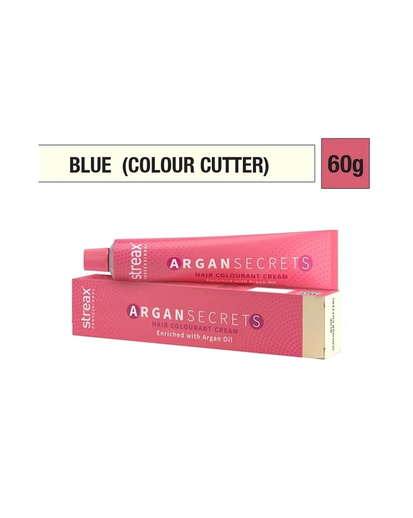Streax Color Tube Argan Secrates  Blue (Colour Cutter), 60g | Ammonia-Free & Long-Lasting | Enriched with Argan & Walnut Oil for Vibrant Hair Color |  Soft & Smooth Hair | Full Grey Coverage.