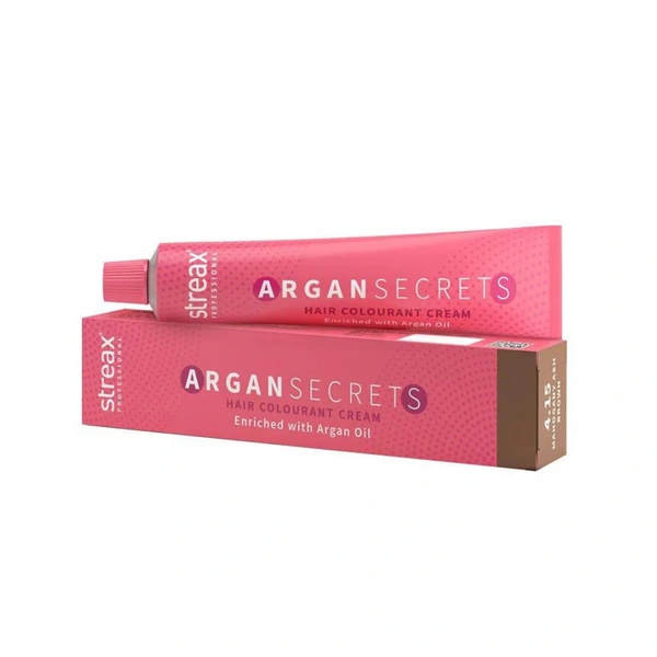 Streax Color Tube Argan Secrates   4.15 Mahogany Ash Brown, 60g | Ammonia-Free & Long-Lasting | Enriched with Argan & Walnut Oil for Vibrant Hair Color |  Soft & Smooth Hair | Full Grey Coverage.