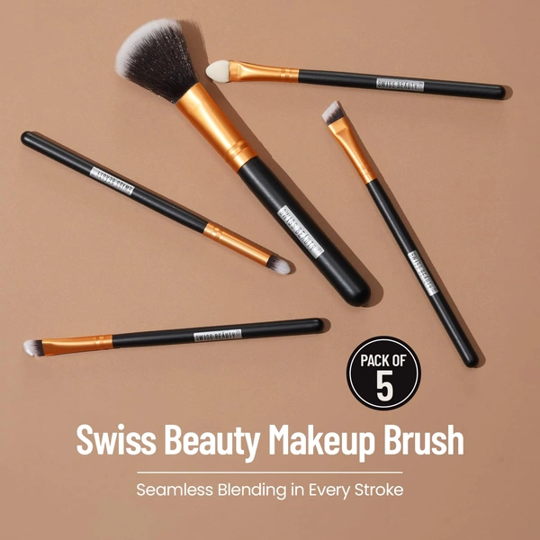 Swiss Beauty 5 Pcs Makeup Brush Set | Golden 02 | High Quality Synthetic Fibre