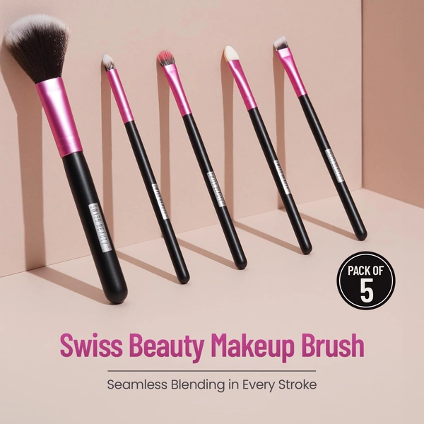 Swiss Beauty 5 Pcs Makeup Brush Set | Pink 03 | High Quality Synthetic Fibre