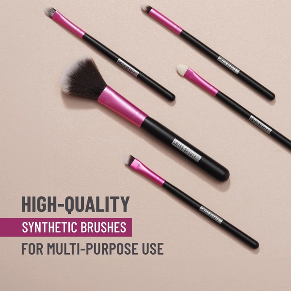 Swiss Beauty 5 Pcs Makeup Brush Set | Pink 03 | High Quality Synthetic Fibre