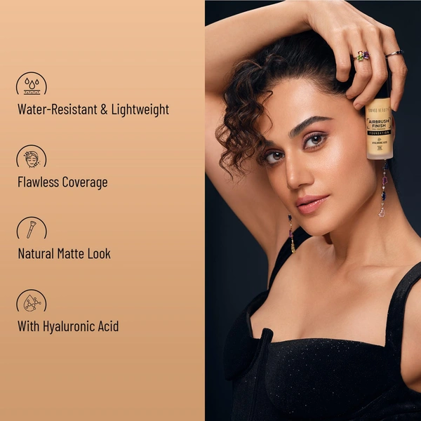 Swiss Beauty Airbrush Finish Full Coverage Foundation  Shell White, 30ml | Lightweight & Hydrating, Water-Resistant Formula | Hyaluronic Acid for a Flawless Matte Look