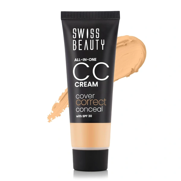 Swiss Beauty All-In-One Lightweight Light Beige CC Cream 25g with SPF 30 | Covers, Corrects & Conceals | Hydrating, Long-Lasting & Perfect for Daily Use