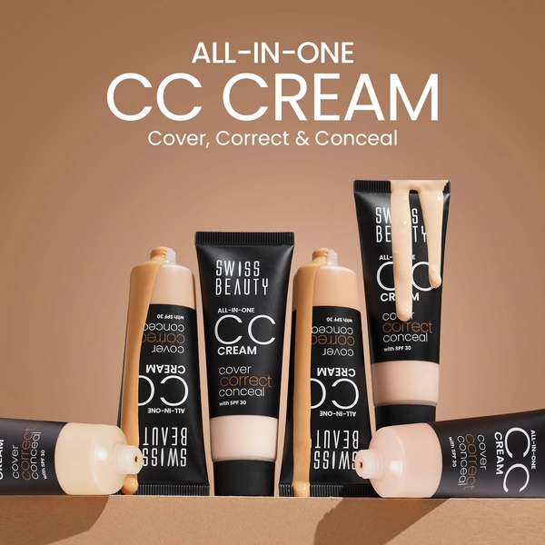 Swiss Beauty All-In-One Lightweight Soft Ivory CC Cream 25g with SPF 30 | Covers, Corrects & Conceals | Hydrating, Long-Lasting & Perfect for Daily Use