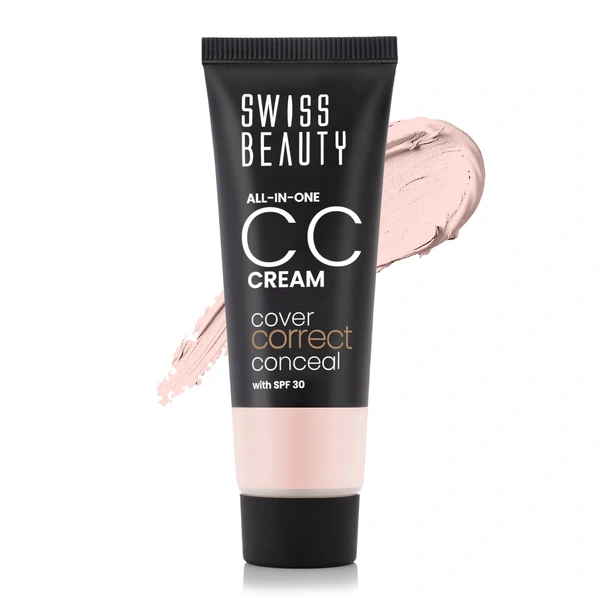 Swiss Beauty All-In-One Lightweight Soft Ivory CC Cream 25g with SPF 30 | Covers, Corrects & Conceals | Hydrating, Long-Lasting & Perfect for Daily Use